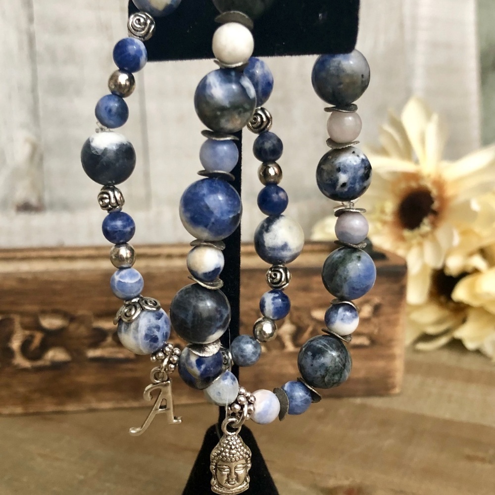 Gemstone Beaded Charm Bracelet Buddha Initial - Picture 7 of 7